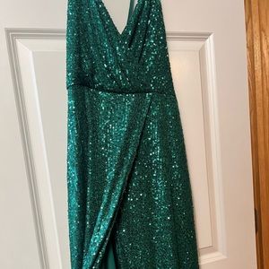 Breeze Bridal Green Sequin Long Prom Dress